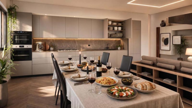 Render Cucina Color Greige chiaro