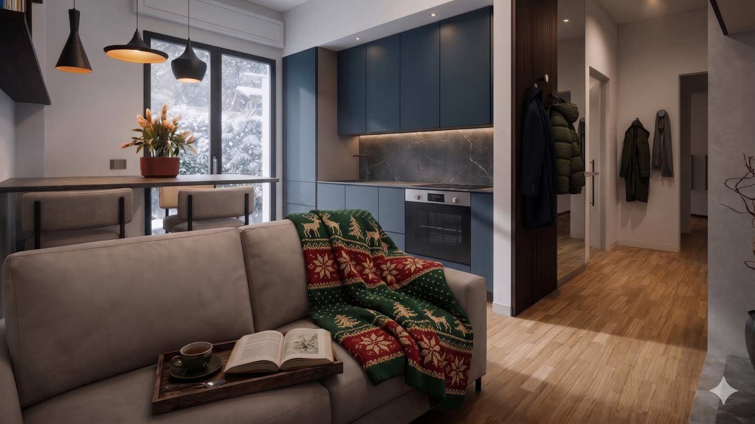 Cucina color Blu Shaba Bilocale