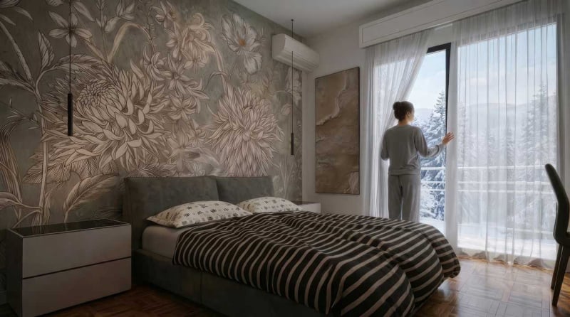 Camera da letto con Carta da Parati