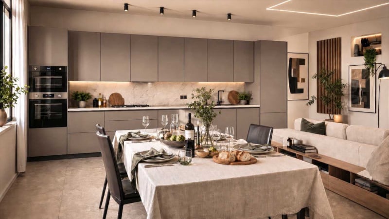Cucina Moderna a ponte Color Greige