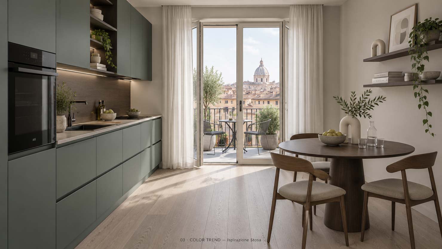 Progetto Idee per Cucina Moderna color Verde Salvia