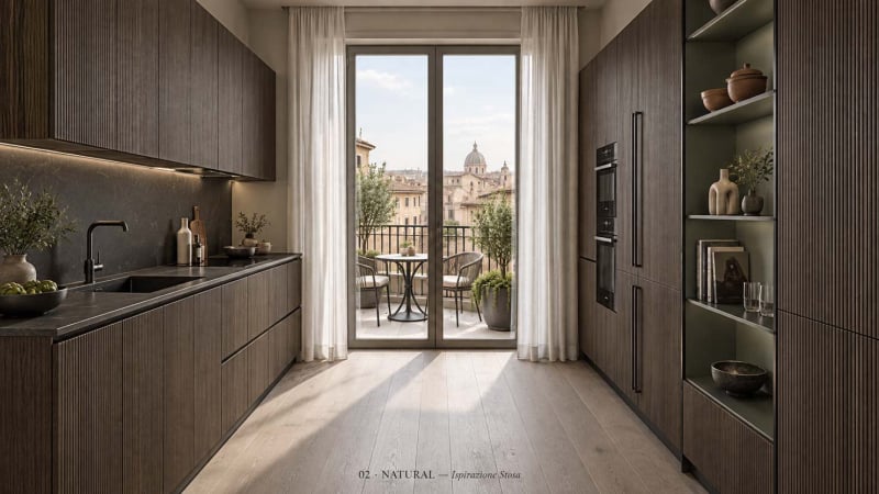 Progetto Idee per Cucina Moderna finitura Legno Scuro
