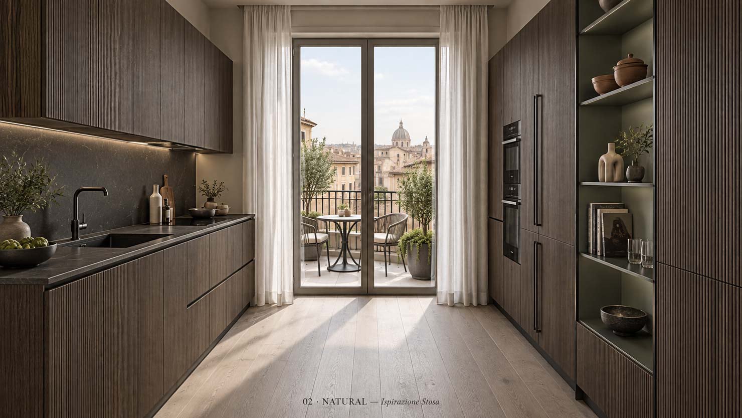 Progetto Idee per Cucina Moderna finitura Legno Scuro
