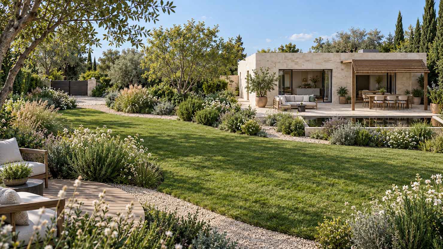 Render 3D villa con parco - Progettazione Giardini Online
