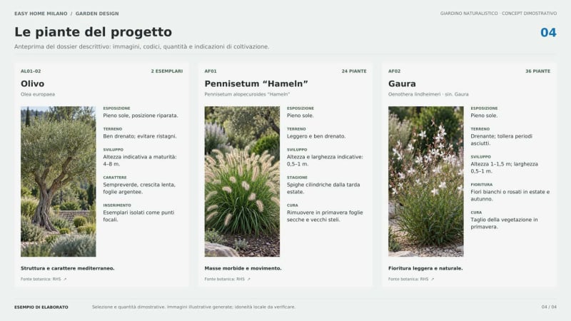 Abaco piante per progetto di un giardino per villa  - Progettazione Giardini Online
