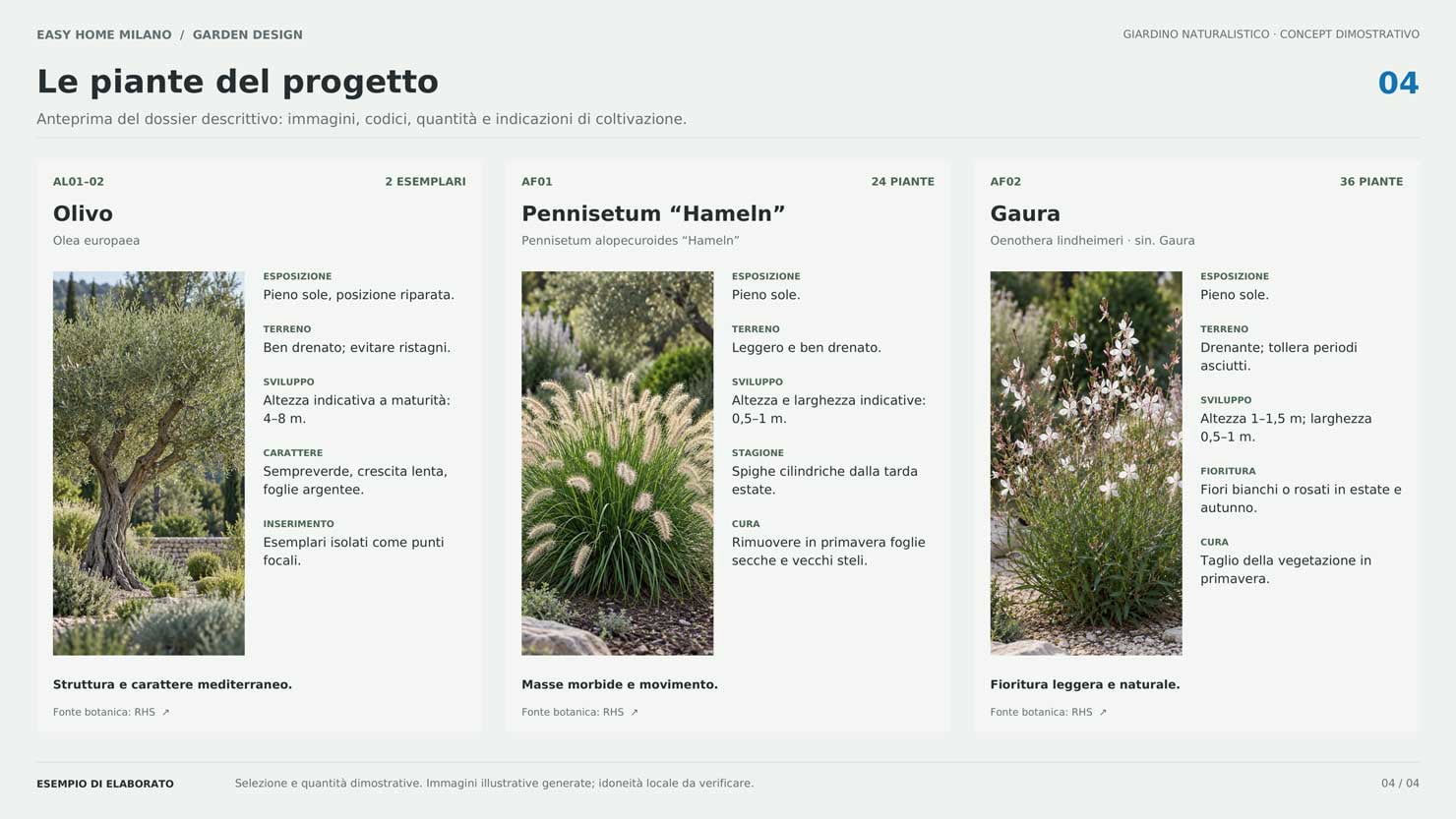 Abaco piante per progetto di un giardino per villa  - Progettazione Giardini Online