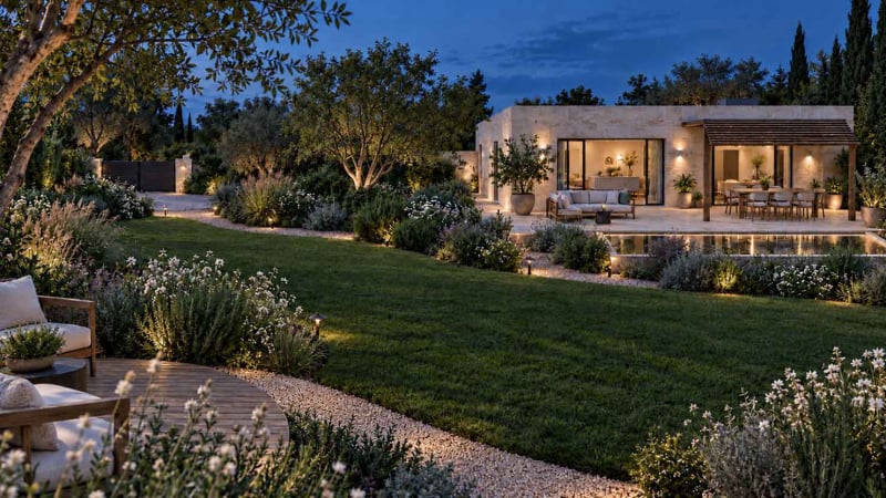 Vista serale villa con parco - Architetto Online